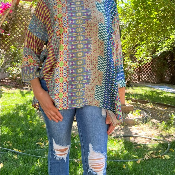 Johnny Was Tops - JOHNNY WAS S Small Blouse OVERSIZED Long Sleeve Tunic Floral Bohemian Print